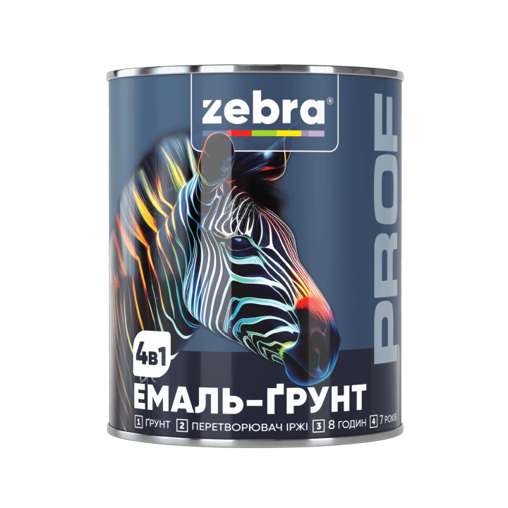 Емаль-грунт Zebra Prof 4в1 090Р, чорний , 2,5 кг