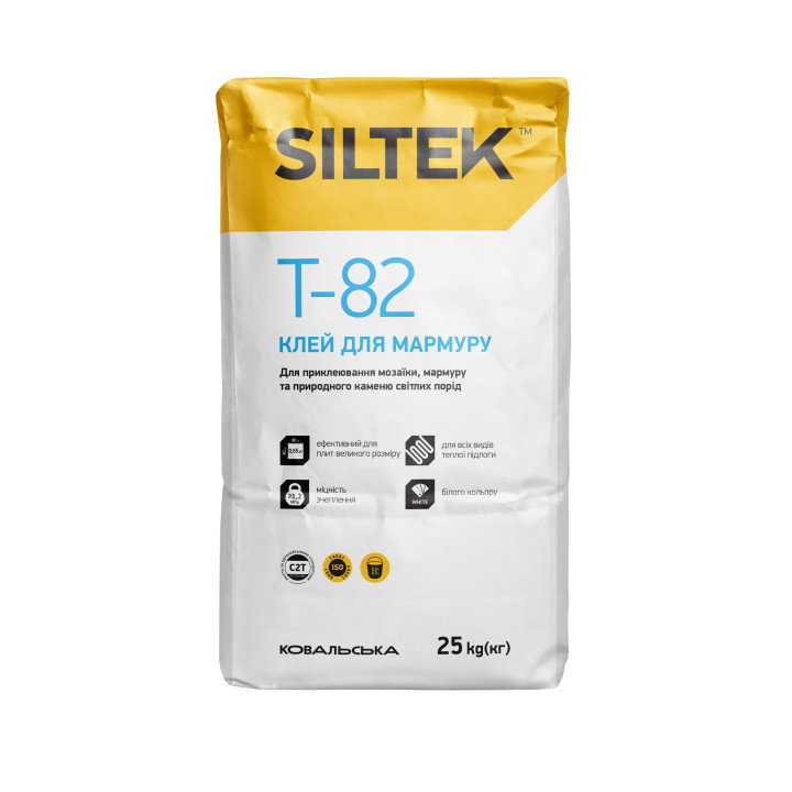Клей для плитки та виробів з мармуру та природного каменю до 80х80 см SILTEK T-82 White  (25 кг)