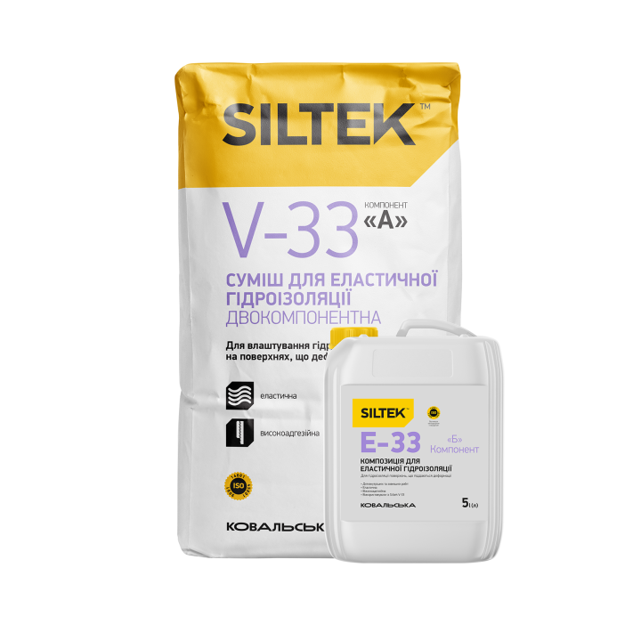 Еластична двокомпонентна гідроізоляційна суміш SILTEK V-33/E-33   А+В (18 кг+5л)