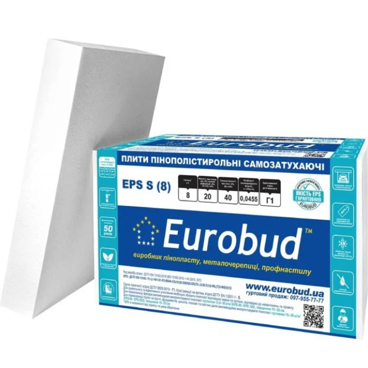 Пінопласт Євробуд EPS S (8) 1000х500х100 вага 8,3 кг(6арк/уп)