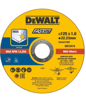 Круг відрізний нержавіюча сталь/листовий метал DeWALT FASTCUT 125x1x22,23 мм DT20540