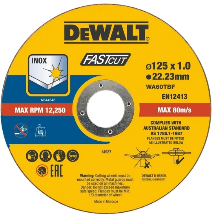 Круг відрізний нержавіюча сталь/листовий метал DeWALT FASTCUT 125x1x22,23 мм DT20540