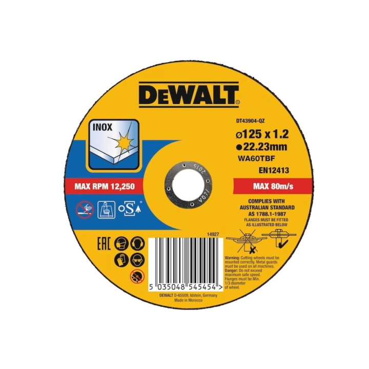 Круг відрізний нержавіюча сталь/листовий метал DeWALT EXTREME 125*1,2*22,23 DT43904